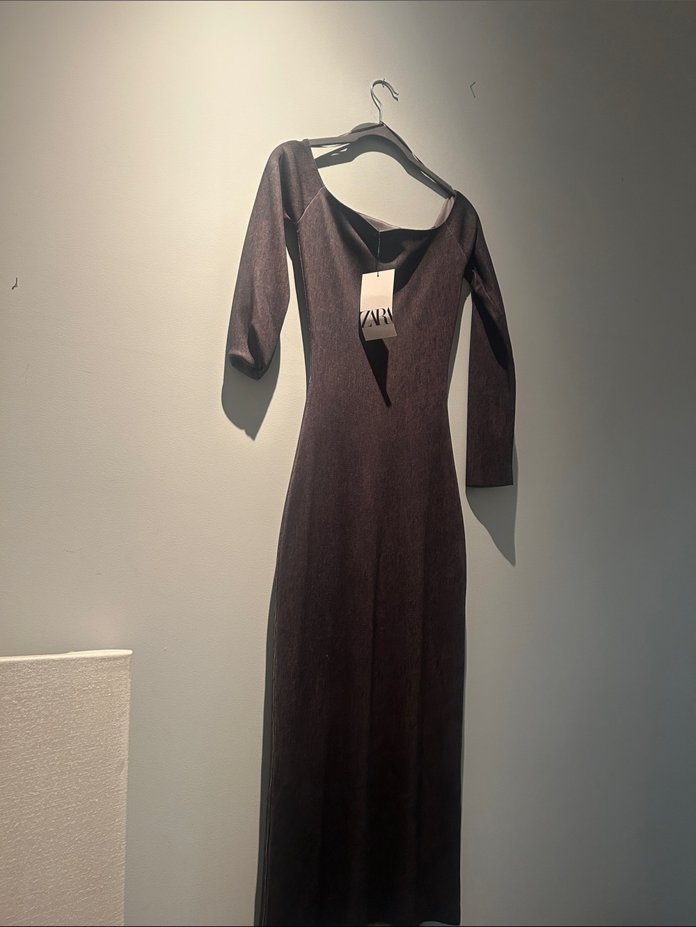 Zara Chocolate Brown Maxi Dress with Scoop Neck